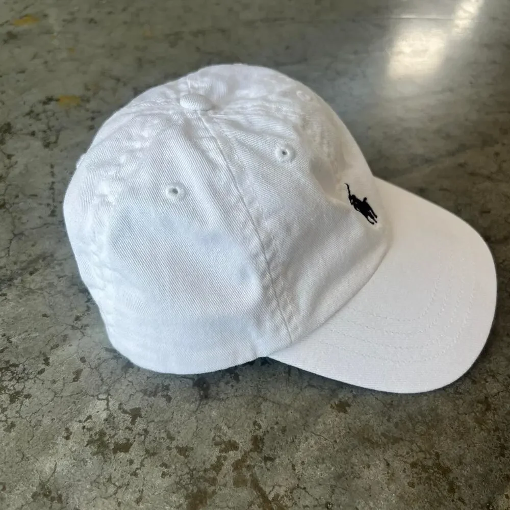 Polo Ralph Lauren Toddler Hat 12-24M White Cotton Baseball Cap Navy Pony Logo